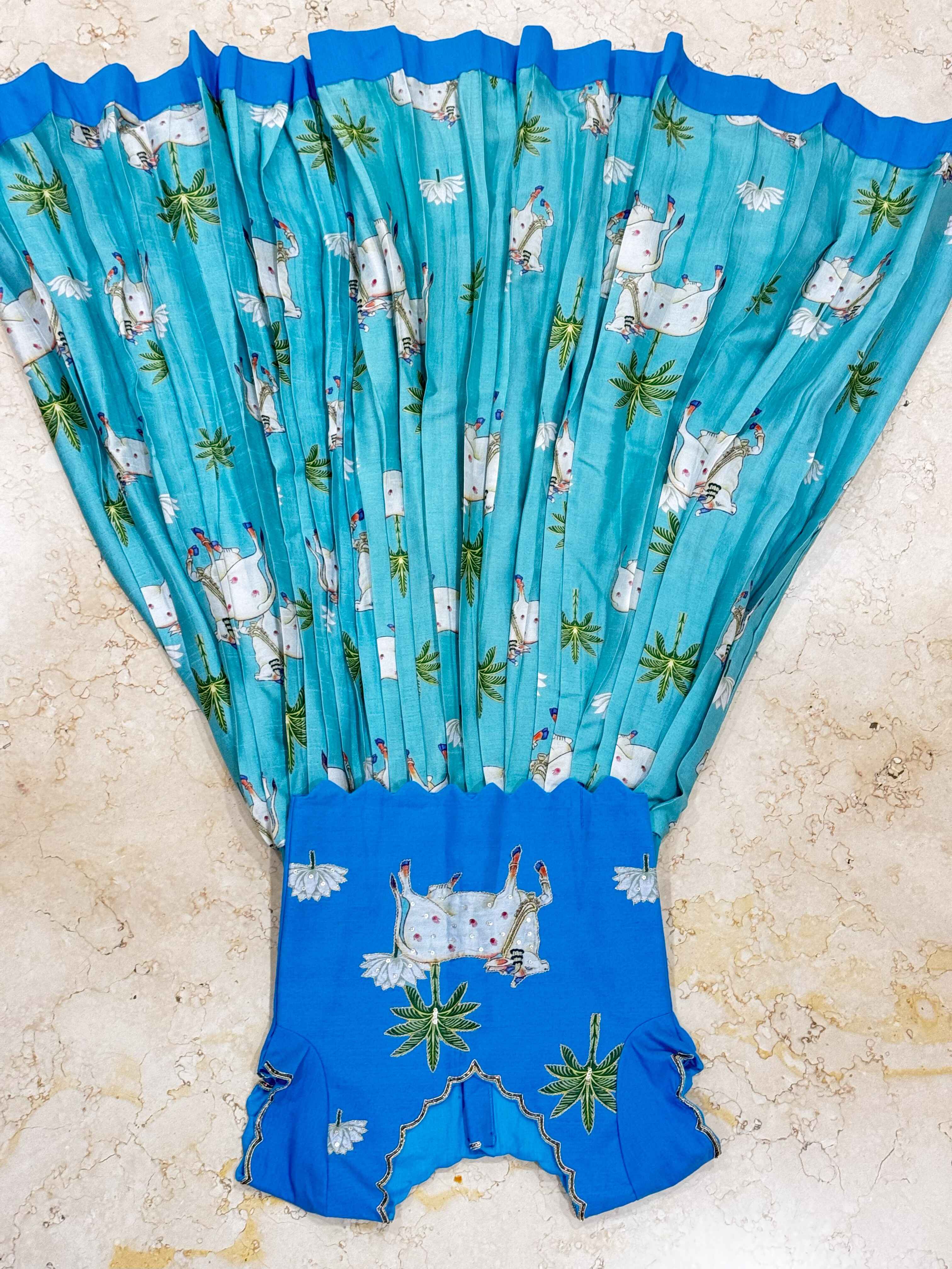 RadhaKrishnaDesignStudio - Blue Pichwai Lehenga and Raw Silk Blouse